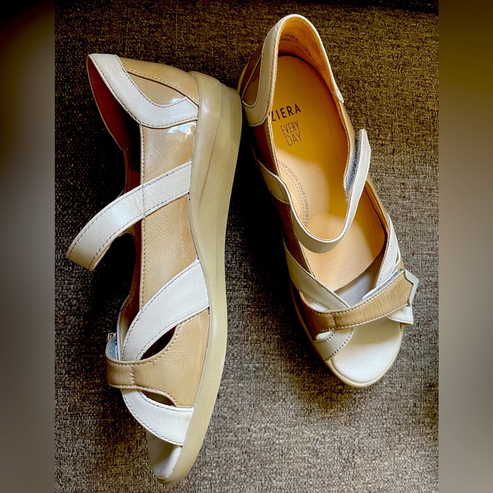 New In Box Ziera Dream Sandal in Versatile Stone Patent Leather! Women’s 38W